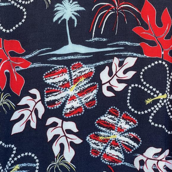 Casual Threads Shirt Mens 2XL Navy Blue Red Hawaiian Floral Rayon Camp Aloha - Picture 3 of 9